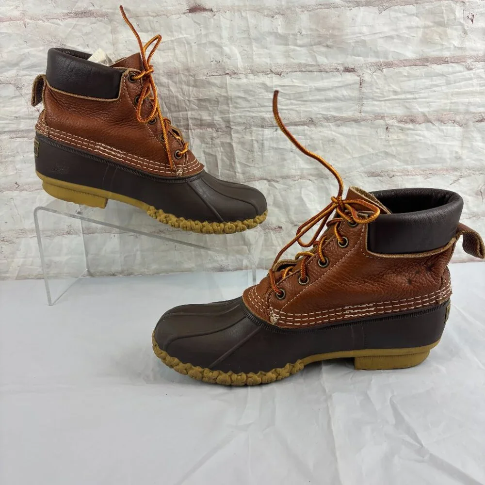 L.L. Bean Women's 9 / 9.5 Brown Leather Lace-up Rubber Waterproof Duck Boots - Picture 4 of 9